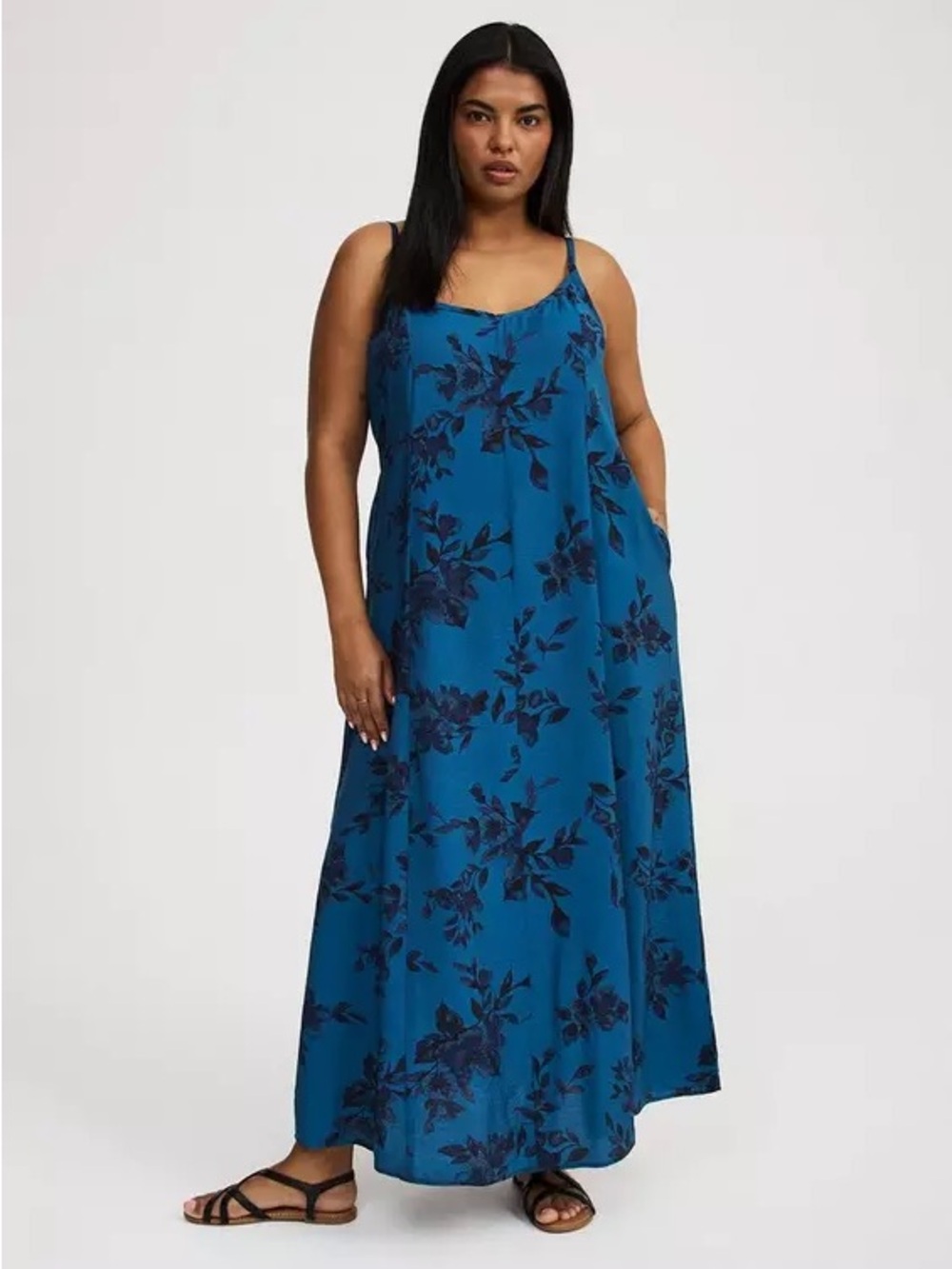 NWT Torrid Swing Blue & Black Print Cami Maxi Dress w/ Pockets Plus Size 2 18/20